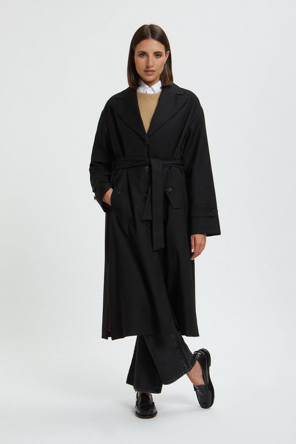 Trench-coat en laine unie pour femmes