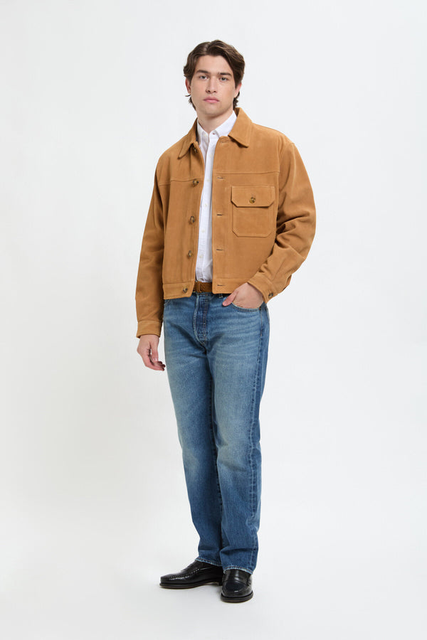 Wildleder-Bikerjacke im Roughout-Stil