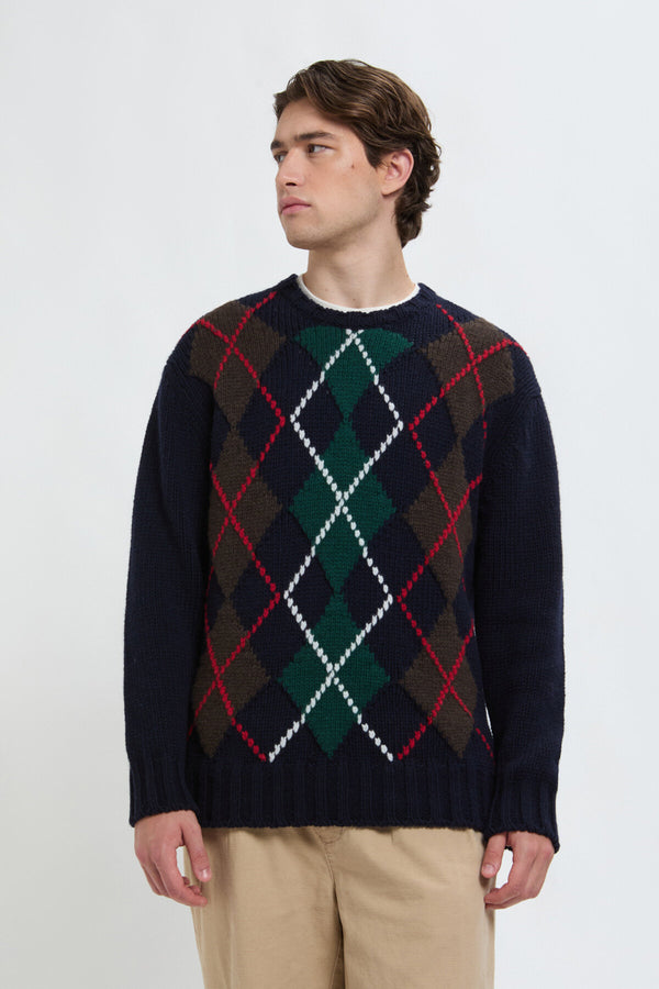 Strickpullover mit Argyle-Muster und Rundhalsausschnitt