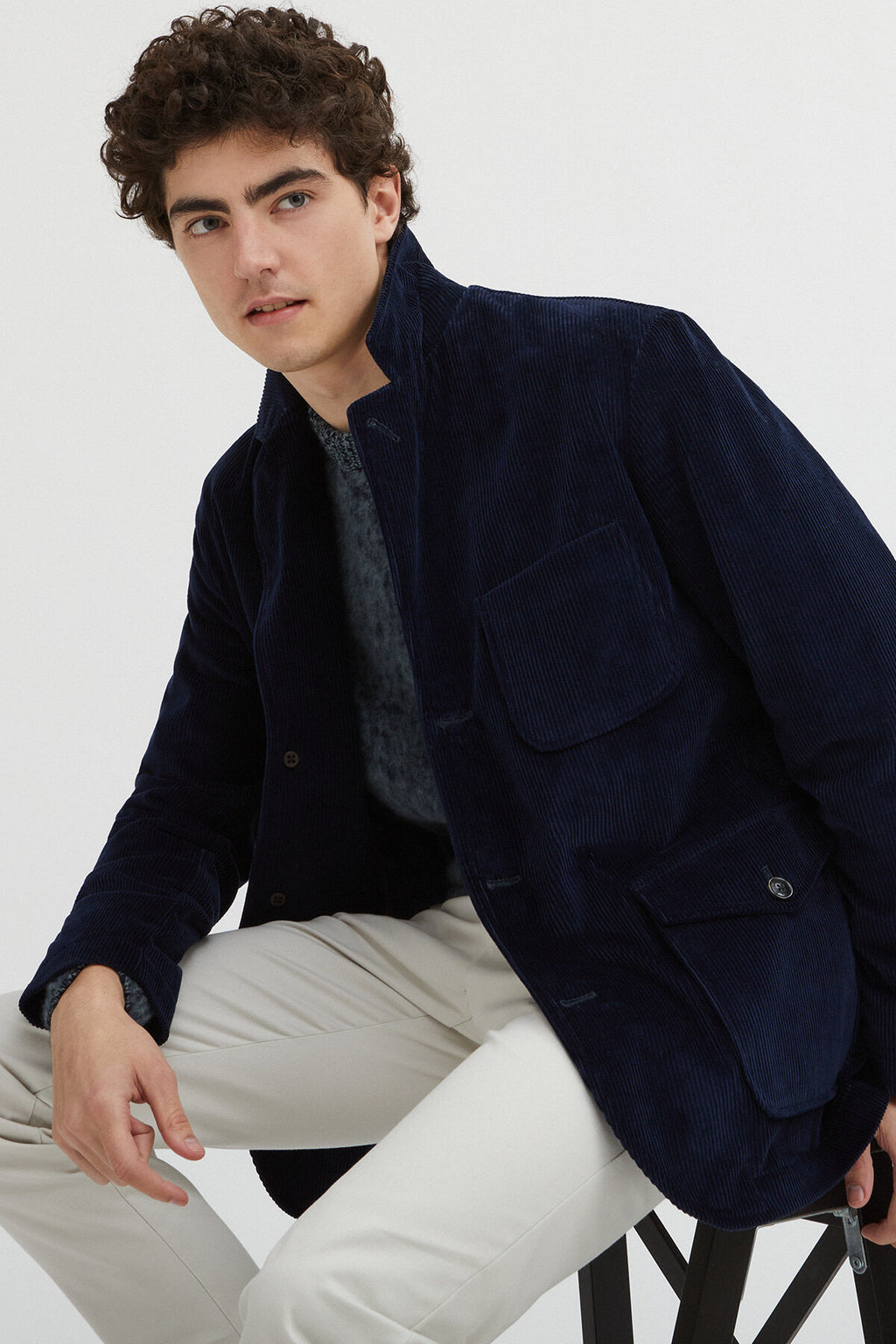 Cord Blazer Navy Baracuta