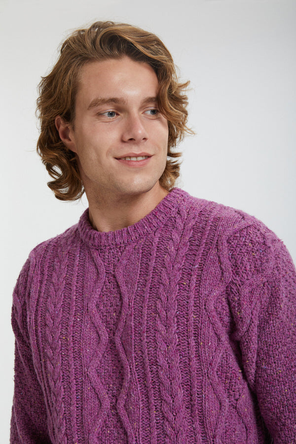 Pull col ras du cou en laine Aran