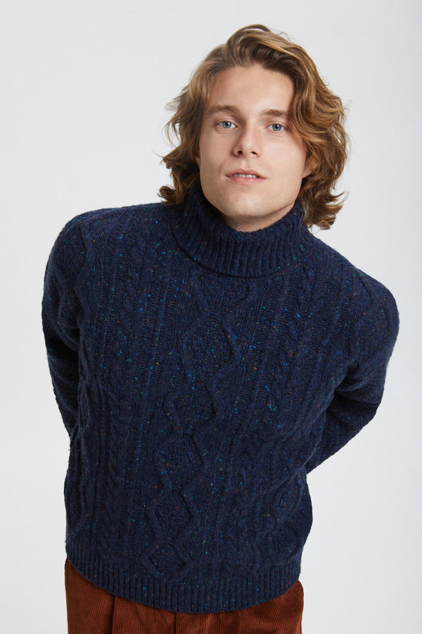 Pull à col roulé en laine Aran